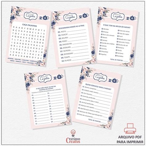 Kit 5 Brincadeiras de Chá de Cozinha Azul Marinho e Nude Estúdio Creatus