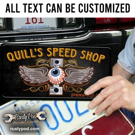Personalized Hot Rod Garage Eye Balls Kustom Kulture Pinstripe Speed Shop License Plate