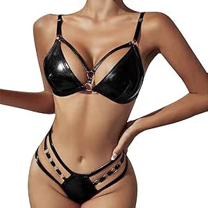 Amazon Women Fashion Lingerie Pack PU Leather Harness Lingerie Set With Chain Women