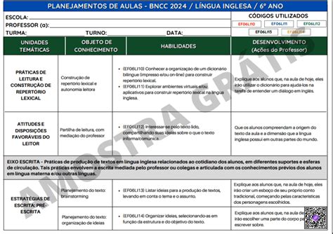 Habilidades Bncc Inglês 7 Ano - Plano de Aula Pronto INGLÊS 6° 7° 8° e 9° ano - BNCC 2024 : r/PLANO_DE_AULA