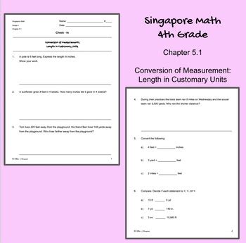 4th Grade: Singapore Math Chapter 2 CHECK IN / QUIZ - Length in ...