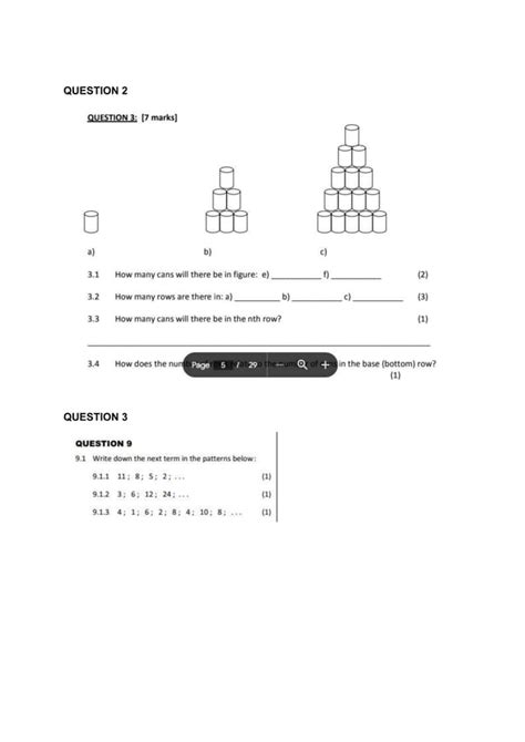 Grade Maths Patterns Practice Questions Docx