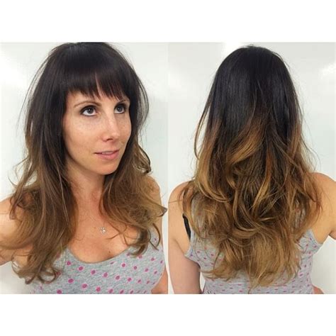 Soft Blowout Waves On Layered Razor Cut With Fringe Bangs And Brunette Ombre The Latest