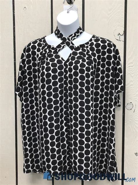 Nwt Lane Bryant Women S Black White Polka Dot Tie Neck Blouse Shirt