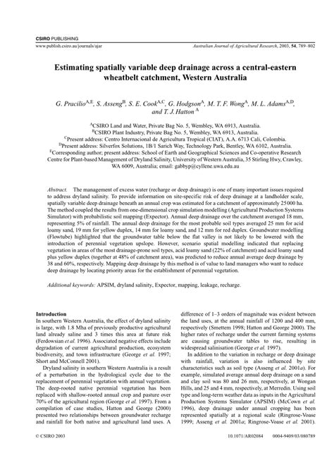 Pdf Estimating Spatially Variable Deep Drainage Across A Central