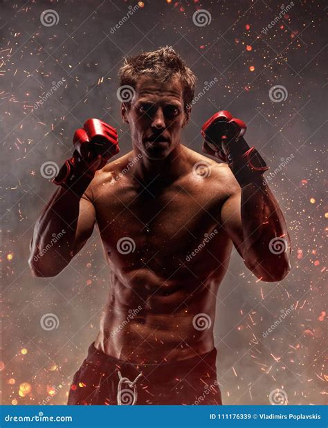 Fighter With Naked Torso Poses In Studio Stock Image Image Of Energy Intension 111176339