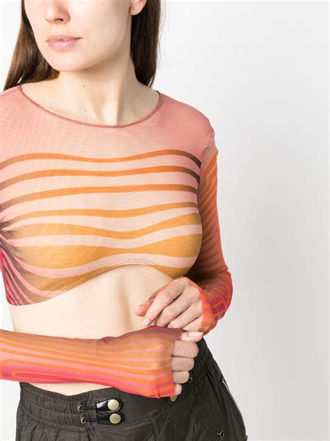 Jean Paul Gaultier Top Morphing Stripes Woman Red Orange In Polyamide