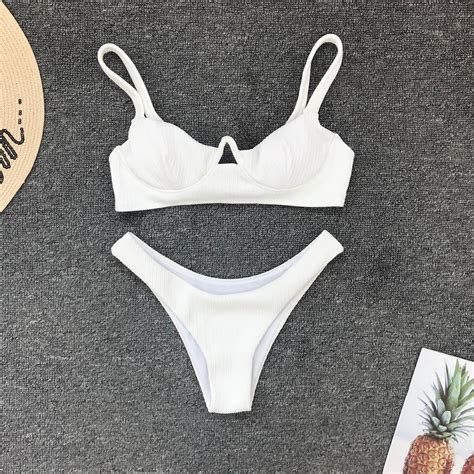 White Split Sexy Solid Color Bikini Swimsuit Set On Storenvy