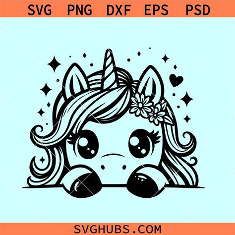 Peeking Cute Unicorn Svg Unicorn Face Svg Rainbow Unicorn Head Svg