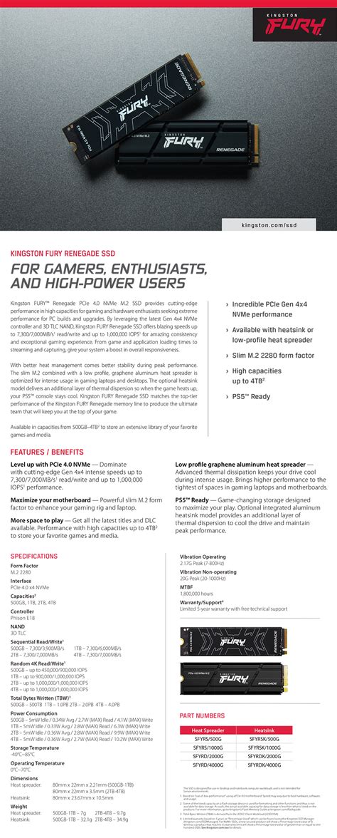 Kingston FURY Renegade 4TB PCIe 4.0 NVMe M.2 2280 SSD w/ Heatsink ...