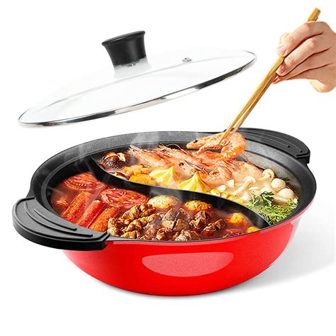 Hot Pot With Divider For Induction Cooker Dual Sided Soup Cookware Two Flavor Chinese Shabu