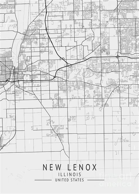 New Lenox - Illinois US Gray City Map Digital Art by Tien Stencil ...