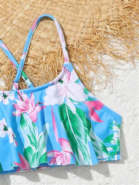 2024 New Arrival Tween Girl Flutter Bikini Set With Separated Top And Bottom And Fresh Design