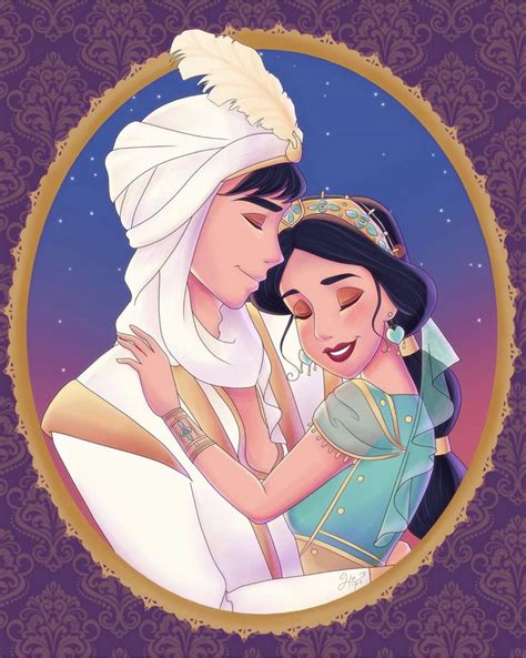 Princess Jasmine and Aladdin as Prince Ali's romantic loving embrace hug from Disney's live ...