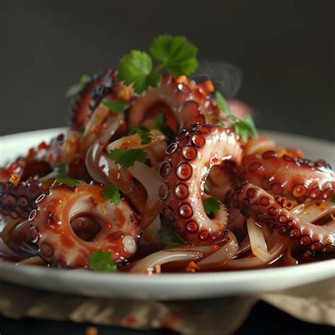 A Flavorful Thai Dish With Tender Octopus And Savory Noodles Premium