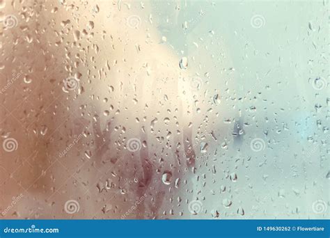 Naked Beautiful Woman Taking A Shower Behind Wet Misted Glass Stock Photo Image Of Caucasian