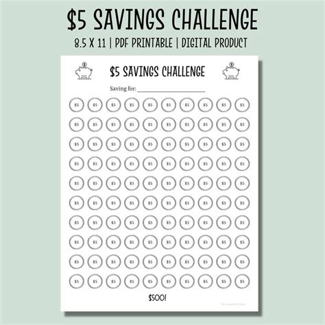 5 Dollar Bill Savings Challenge 500 Savings Challenge Printable Money