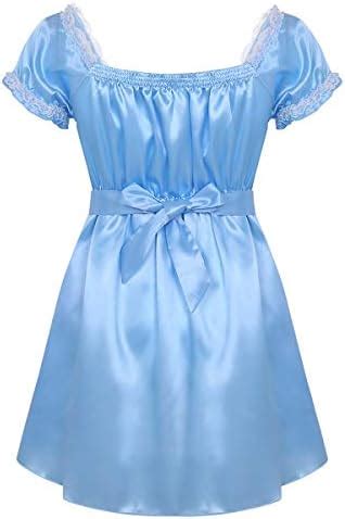 Inlzdz Men S Sissy Crossdress Lingerie Ruffled Frilly Satin High Low Dress Nightwear Pajamas At