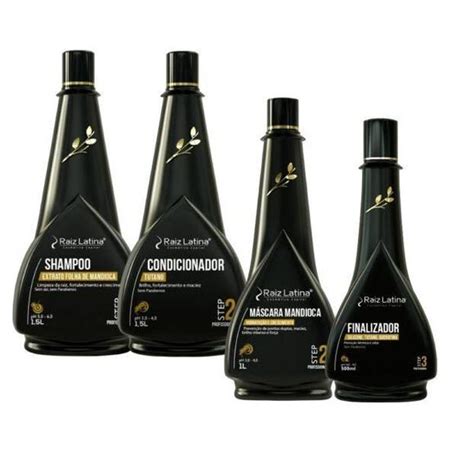 Kit Mandioca e Tutano Shampoo Condicionador 1 5L Máscara 1L Finalizador tutano 500ml Raiz Latina
