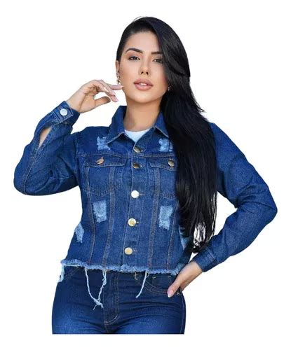 Jaquetinha Jeans Feminina Destroyd Manga Longa Promo O