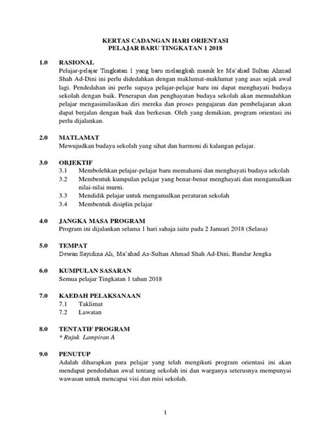 Kertas Kerja Hari Orientasi Tingkatan 1 Pdf Karier And Perkembangan