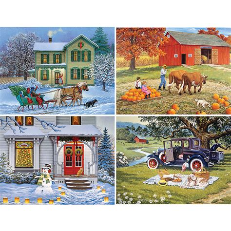 Set Of 4 John Sloane 300 Large Piece Jigsaw Puzzles Bits And Pieces