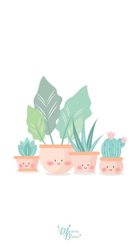 Three Potted Plants With Faces Drawn On Them One Is Green And The