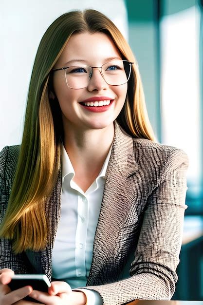 Premium Ai Image A Woman Wearing Glasses And A Blazer Smiles At The Camera