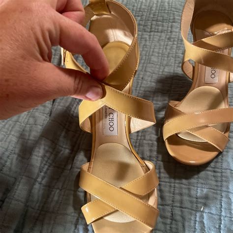 Jimmy Choo Lottie Nude Patent Leather Strappy Crisscr Gem