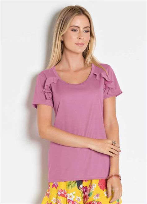 Blusa Babado Nos Ombros Rosa Queima De Estoque