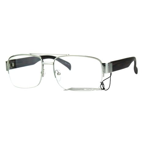 Mens Rectangular Metal Half Rim Designer Fashion Eye Glasses Silver Brown