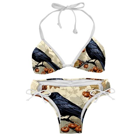 Crow Detachable Sponge Adjustable Strap Bikini Set Two Pack Beach Pool Scenes Bikinis Swim