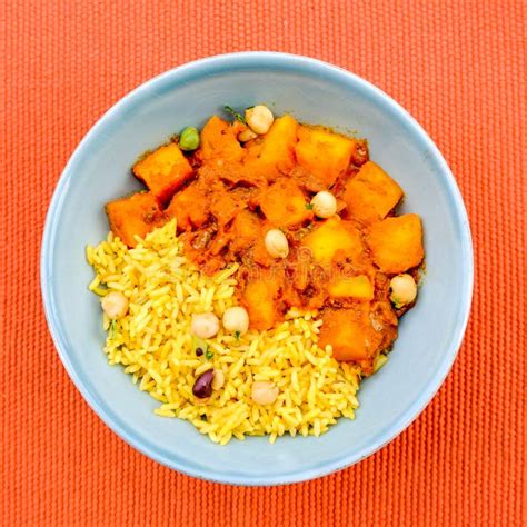 Indian Style Potato Vegetarian Curry And Rice Stock Photo Image Of