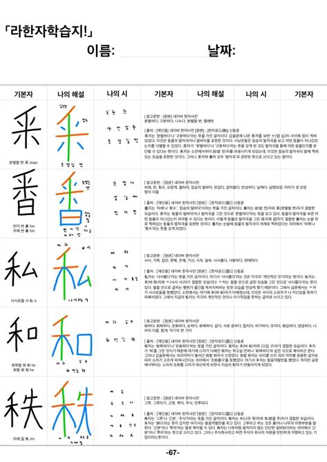 라한자학습지 Day67 釆 番 私 和 秩 네이버 블로그