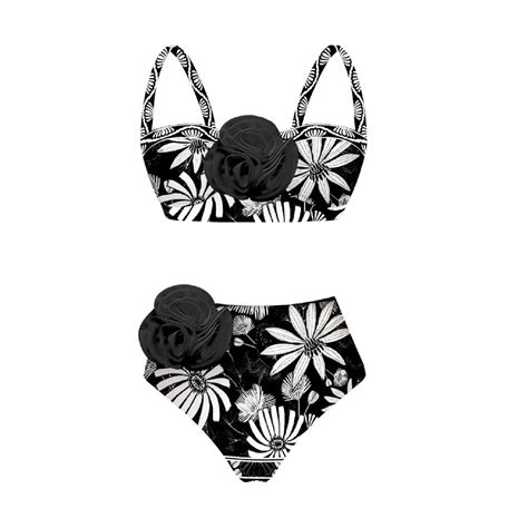 2024 3D Flower Bikini Underwire Swimsuit With Skirt High Waist Swimwear For Women Push Up Two