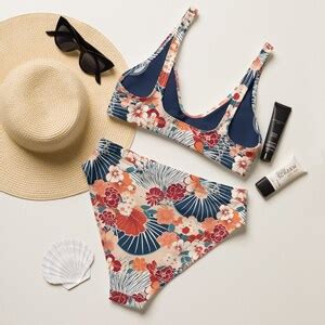 Japanese Origami Recycled High Waisted Bikini Set Boho Two Piece Swimsuit Women Etsy