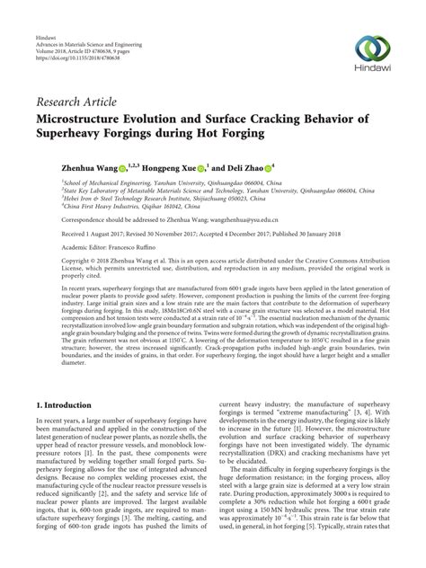 PDF Microstructure Evolution And Surface Cracking Behavior Of Superheavy Forgings During Hot