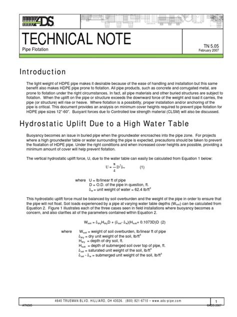 A505 Pipe Flotation Pdf Buoyancy Pipe Fluid Conveyance