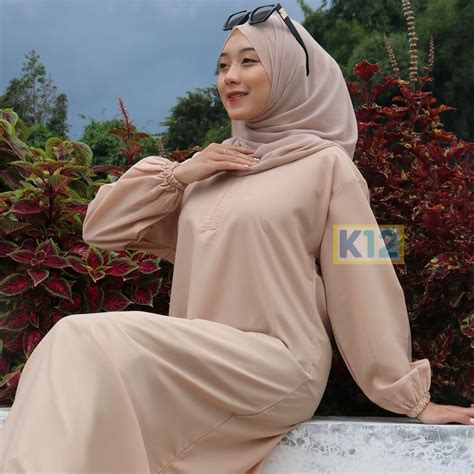 Jual Bisa Cod Gamis Wanita Terbaru Lengan Karet Basic Abaya Polos