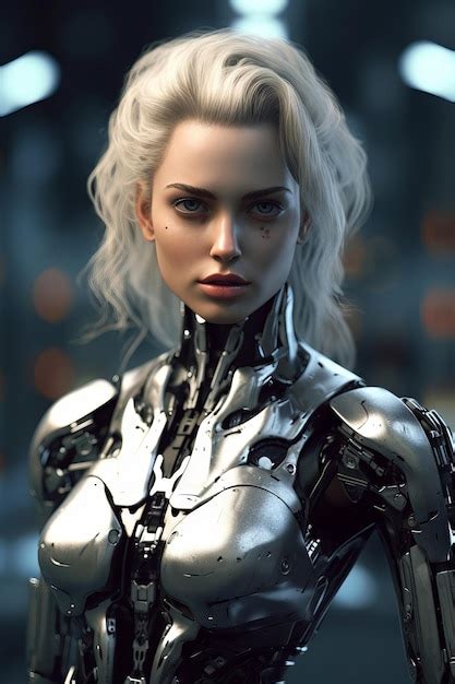 Premium AI Image A Woman With Blonde Hair And A Silver Robot