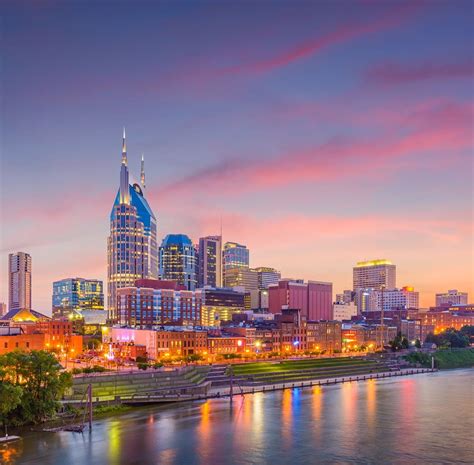 Nashville Tennessee Usa Downtown City Skyline On The Cumberland River