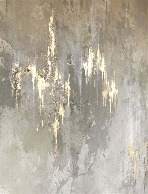 Weathered Taupe Plaster Finish With Gold Wall Painting Decor Wall