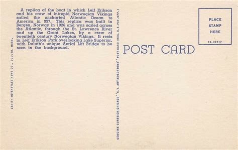 Postcard Replica Of Leif Eriksons Boat Duluth Minnesota Fpc