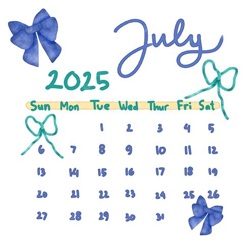 July 2025 Calendar, July 2025, July Month PNG Transparent Clipart Image