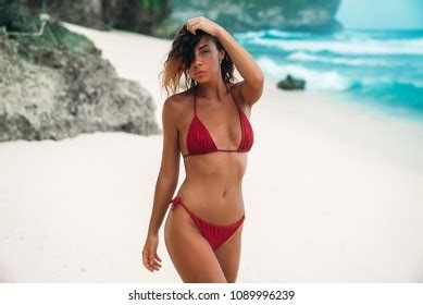 Portrait Gorgeous Woman Red Bikini On Stock Photo Shutterstock