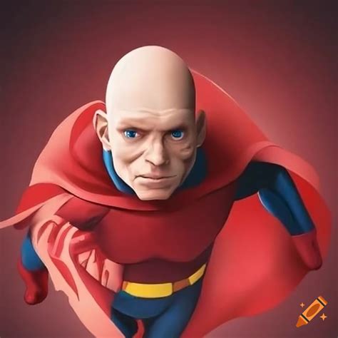 Illustration of a bald superhero with a red umbrella on Craiyon