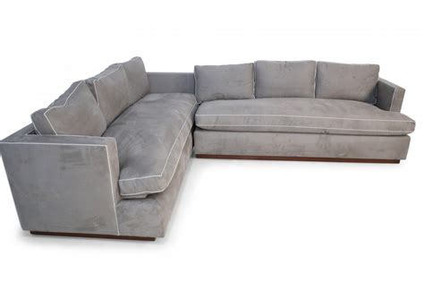 Pair of contemporary overstuffed gray ultrasuede and leather sofas