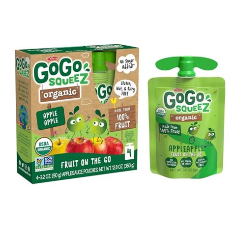 Gogo Squeez Organic Applesauce On The Go Apple Apple 4 Pouches