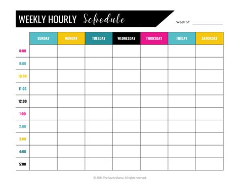 Free hourly schedule template collection (2025)