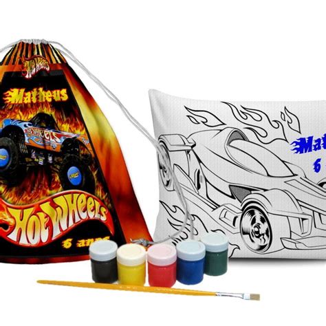 Kit De Colorir Hot Wheels Mochilinha Almofada Tinta Pincel Elo7